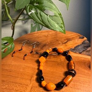 Elegant Orange and Black Beaded Bracelet